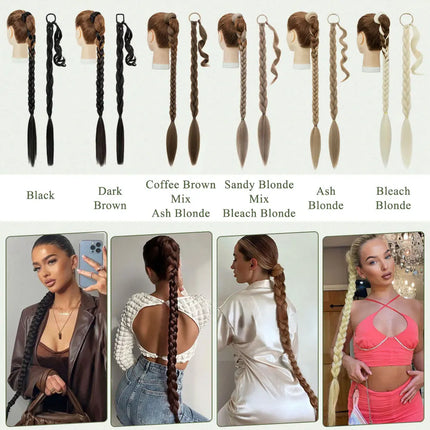 Snoilite Synthetic Long Twist Braid Ponytail Extensions With Rubber Band 34" Boxing Braided Hair Extensions For Women Daily Use