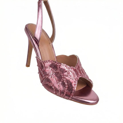 2026 French Sequin High-heeled Fashion Runway Show Single Strap, European and American Women's Sexy One-piece Buckle Sandals