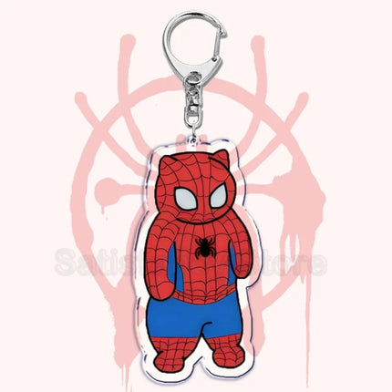 Cute Spider Punk Cat Warrior Key Chain Key Ring Invincible Superhero Keychains Keyring Pendant for Bag Man Women Jewelry Gifts