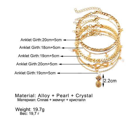Bohemia Gold Color Snake Ankle Bracelet Set For Women Butterfly Key Lock Charm Multiple Styles Anklet Chain On Leg Boho Jewelry