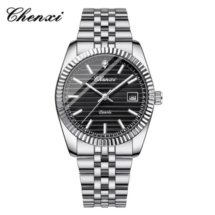 CHENXI 004D Fashion Original Classic Watches for Men Stainless Steel Band Quartz Date Display Male Sport Waterproof Wristwatch