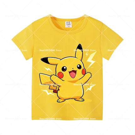 Pokemons Cotton T-Shirt Pikachu Eevee Cartoon Anime Tees Classic Game Fashion Printed Tops Summer Breathable Casual Clothes Gift