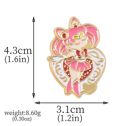 Anime Cartoon Moon Tsukino Usagi Enamel Keychain Necklace for Women Girl Magic Brooch Aino Minako Pin Cosplay Jewelry Gift
