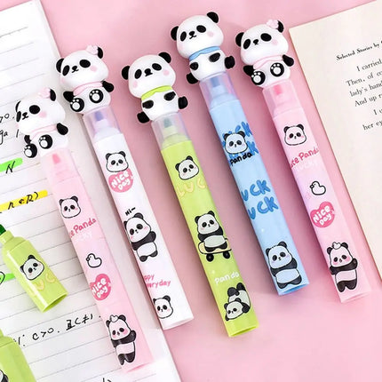 3 in 1 Cute Panda Highlighter Pen Creative Colorful Marker Pen Multifunction 3 Layer Splicing Diy Color Ledger Pen School Office