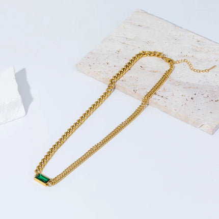 EILIECK 316L Stainless Steel Green Crystal Necklace Bracelet Earrings For Women Luxury Colorfast Jewelry 3-piece Set Gift Party