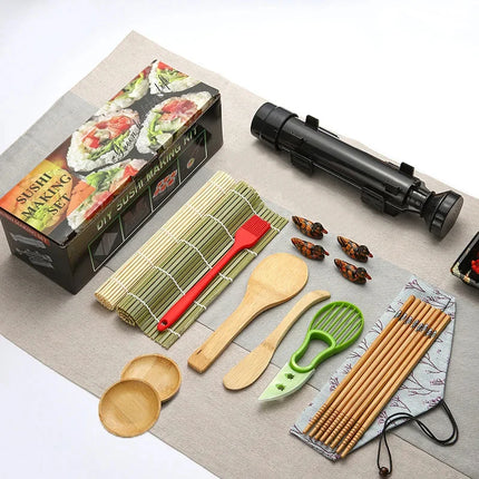Sushi Maker Set Machine Sushi Mold Bazooka Roller Kit Vegetable Meat Rolling bamboo mat DIY Rice and Vegetable Roll Sushi Mold S
