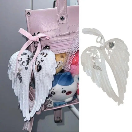 Wings Shape Carabiner Acrylic Keychain Y2K Punk  Angel Wings Bag Pendant Heart Cross White DIY Keychain Bag Hanging Decor