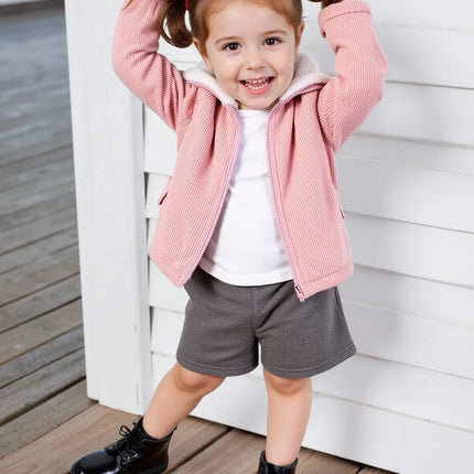 Baby girl casual cute corduroy composite plush fabric zipper fully open thickened hooded long sleeve jacket autumn and winter