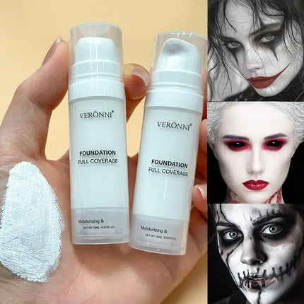 White Liquid Foundation, Full Coverage Heavy Duty Coverage, Creamy Liquid Formula for Goth Makeup, Cosplay, Long-Lasting Matte