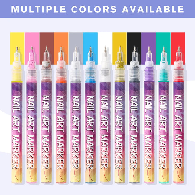Nail Art Pen, Hand-Painted Line Drawing Pen, DIY Wearable Nail Painting Pen, Acrylic Paint Graffiti Pen, 12-Color Set, Nail Tracing Pen