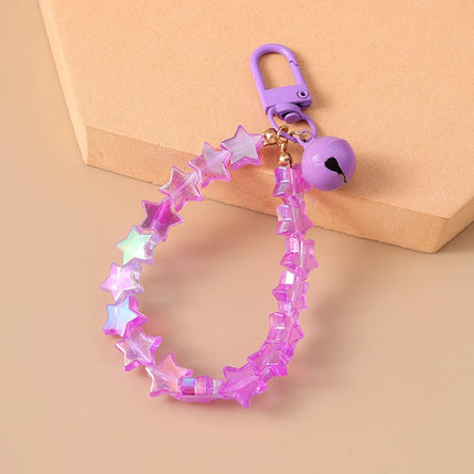 Fashion Colorful Handmade Star Beads Bracelet Bell Keychain for Car Key Women Men Handbag Pendant Keyrings DIY Jewelry Gifts