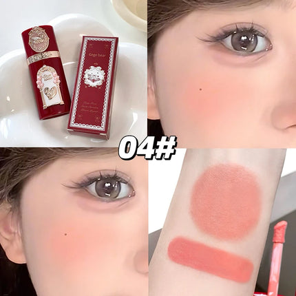 Gege Bear Strawberry Cupid Pink Pop Set Velvet Matte Lip Cream Pressed Powder Liquid Blush Set Long-Lasting Lightweight Makeup