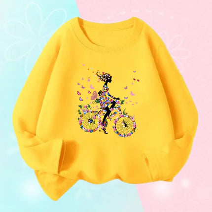 Kids T Shirt Floral Girl with Heart Bicycle Print Tops Girls Casual Cute Graphic Tee Shirt Long Sleeve Cartoon T-shirts