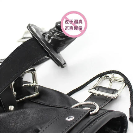 Leather Sexy Mask BDSM Adjustable Strap Character Party with Fake Penile Full Package Binding Couple Game Mask Flirting Hat 18+