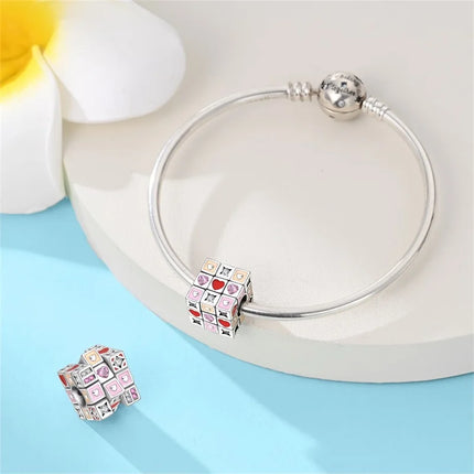 Original 925 Sterling Silver Charms Bead Inlaid Zirconium Jigsaw Puzzle Pendants Gift Fit Bracelet Jewelry DIY Marking