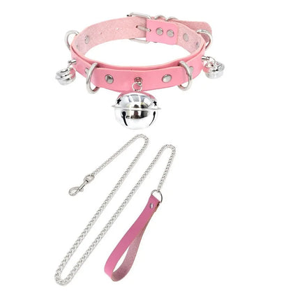 Cosplay Necklace Leash And Collar BDSM Leather Slave Heart Bell Ring C harm Collars Set For Women Bondage Gothic Choker Accessor