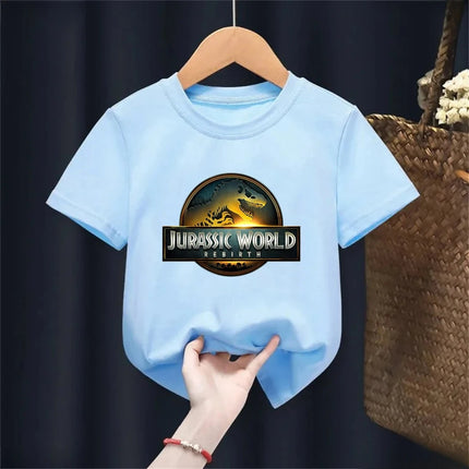 Summer New Cool Dino Print Children's T-shirt Casual Fashion Boys Girls Simple Style Short Sleeve Baby Kids Clothes Harajuku Tops