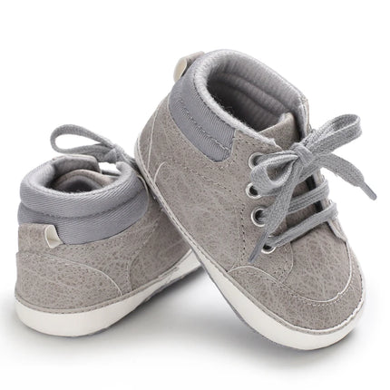 Spring and Autumn High Top With PU Anti Slip Baby Shoes 0-1 Year Old Baby Casual Sports Soft Soled Walking Shoes