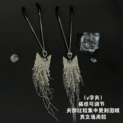 Fringe Bell Nipple Clamps 5 Clip Options Compatible with Anal Plugs Couples Teasing Foreplay Master/Slave Training Adult Sex Toy
