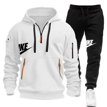 Men Autumn Winter Warm 2 Piece Tracksuit Zipper Hoodie Sweatshirt & Pants Set Casual Sports Jogging Outfit For Male Daily Outdoo