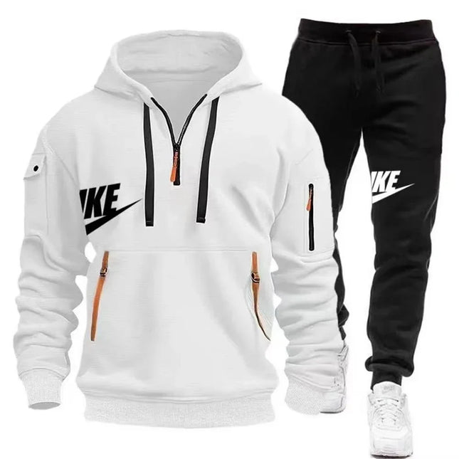 Men's Autumn Winter Warm 2 Piece Tracksuit Zipper Hoodie Sweatshirt & Pants Set Casual Sports Jogging Outfit For Male Daily Outdoor