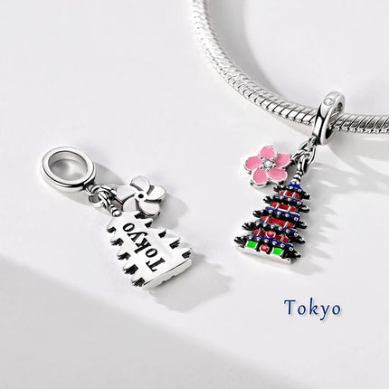 Original 925 Sterling Silver Charms Paris Eiffel Tower Charms Bead Pendant Fit Bracelets Bangle Necklaces Women DIY Jewelry Gift