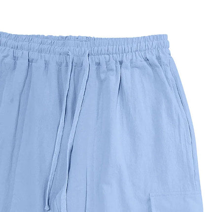 Men's Cotton Linen Blend Cargo Jogger Pants, Elastic Waist Drawstring Trousers with Side Pockets for Summer Casual Daily Outdoor