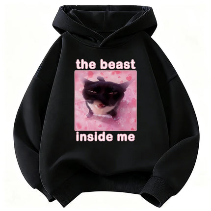 Kawaii The Beast Inside Me Cat Meme Hoodie Children's Sweatshirt Cute Hoody for Boys Girls Autumn Winter Casual Hoodies