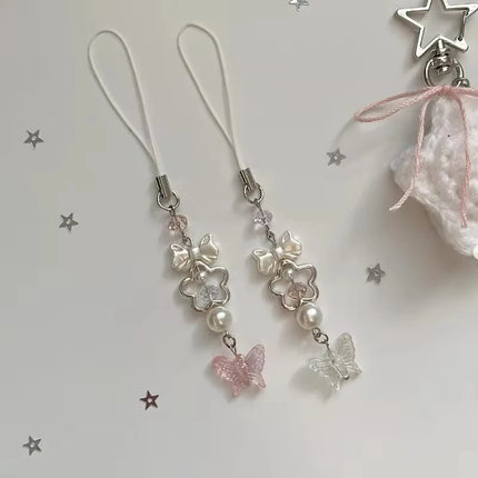 Handmade Butterfly Matching Phone Charm Pink and White Keychain Y2K Girl Friend Gift