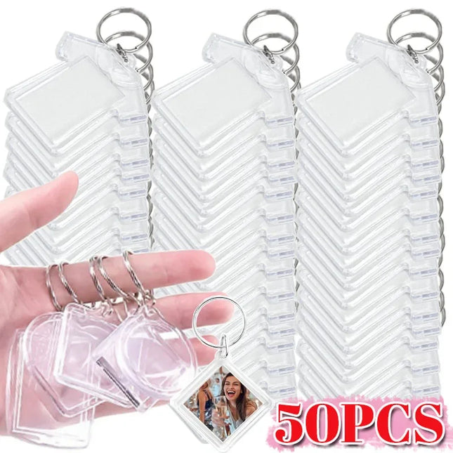 1/50Pcs DIY Transparent Acrylic Keychains Blank Photo Frame Insert Photo Split Key Pendant Key Holder Couple Anniversary Gifts