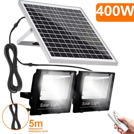 400W Led Solar Light High bright 2 Head Flood Light Waterproof Outdoor Garden wall light with Aluminum solar panel For garden