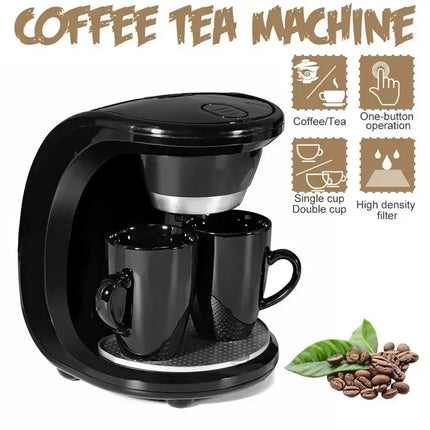 220V 450W Household Electric Steam Drip Coffee Maker Automatic Dual Cup Coffee Machine Dual-use American Coffee Tea Machine