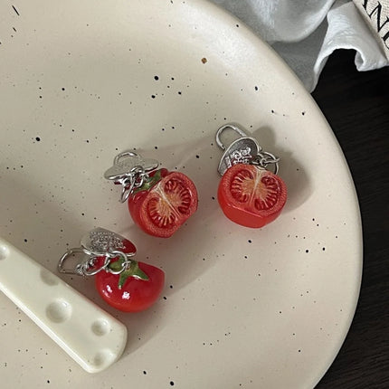3D Red Tomato Keychain Resin Fruit Charm Cute Pendant for Phone Case/Bag Ideal Birthday Gift for Women And Girls