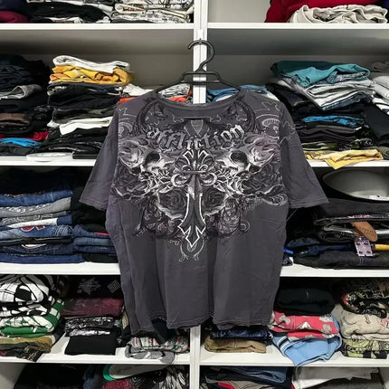Affliction Long sleeved T shirt Y2K Vintage Round Neck Oversized T shirt New  Mens Womens Casual Gothic Clothing Tops Streetwear