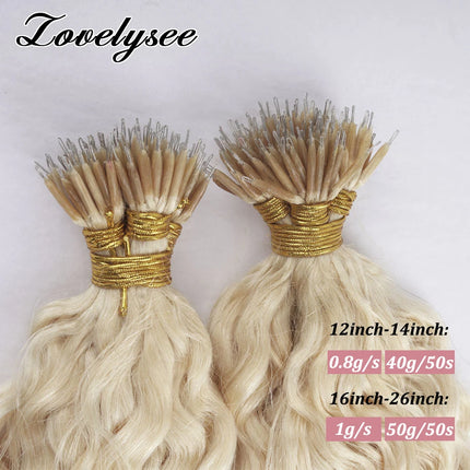 Water Wave Nano Rings Hair Extensions European Natural Blonde Human Hair Micro Beads Ring Hair Extension 0.8g/1g/Strand 50pc/set