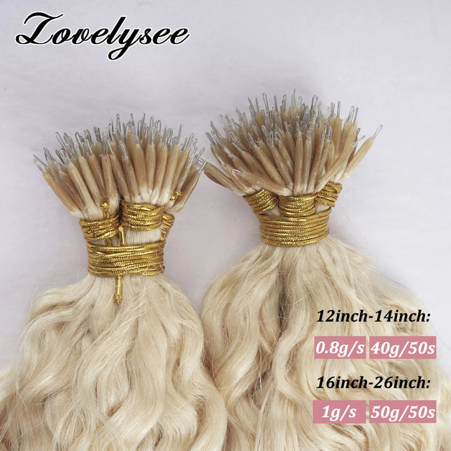 Water Wave Nano Rings Hair Extensions European Natural Blonde Human Hair Micro Beads Ring Hair Extension 0.8g/1g/Strand 50pc/set