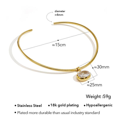 ENFASHION Para Mujer Oval Crystal Pendant Collar For Women's Stainless steel 18K Plated Gold High Street Fashion Jewelry P253622