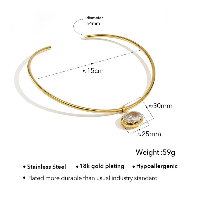 ENFASHION Para Mujer Oval Crystal Pendant Collar For Women's Stainless steel 18K Plated Gold High Street Fashion Jewelry P253622