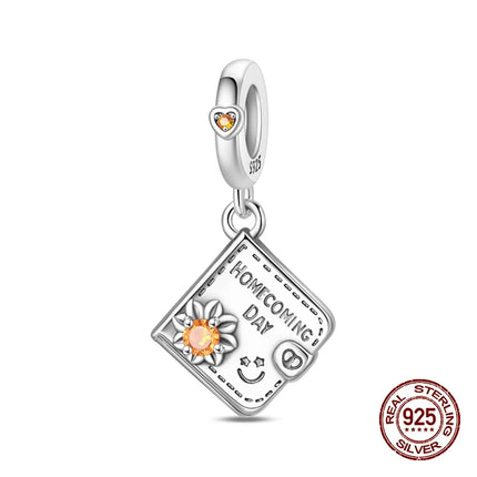 100% 925 Sterling Silver Graduation Season Series Owl Bachelor's Hat Charms Beads Fit 3mm 925 Original Bracelets DIY Jewelry