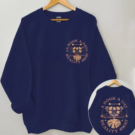 Book Lover Sweatshirt "A Book A Day" Funny Quote Bookish Gift Vintage Floral Print Top Floral & Book Print Woman Clothes