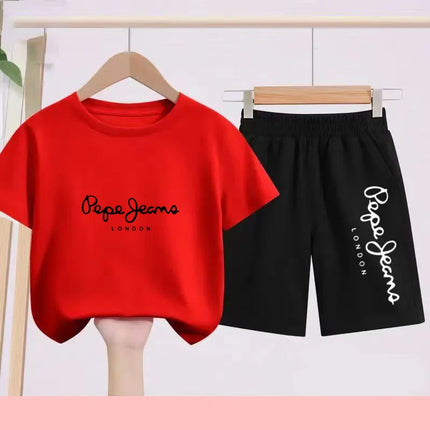 Children's Sportswear Set - White T-shirt + Shorts - Personalized Letter T-shirt Suitable for Boys and Girls Aged 3 to 13
