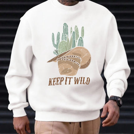 2025 New Sweatshirt For Men's KEEP IT WILD Pattern Printing Cotton Round Neck Fashion Casual High Quality Daily Top Clothing