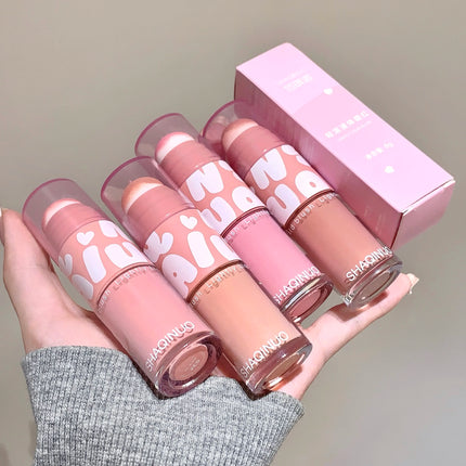 SHAQINUO Double-ended Liquid Blush with Dizzy Dye Brush, Natural, Complexion-enhancing, Low-saturation, Matte Blush Liquid