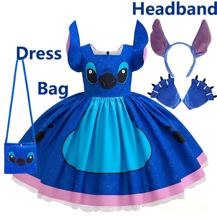 Stitch Movie Cosplay Dress Fancy Birthday Party Girl Printed Halloween Role Play Princess Dress Formal Dress Up Dresses 2-10Y