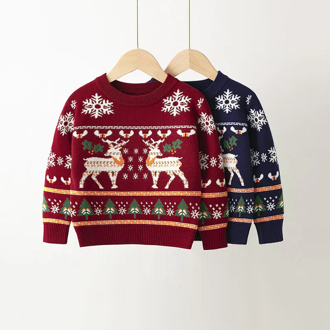 2024 Christmas Sweatshirts Winter Boy Girl Print Knit Sweater Pullover Cotton Clothes Autumn Kids Slouchy Soft Clothing Knitwear