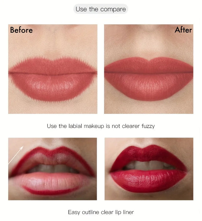 Long Lasting Waterproof Matte Lipliner Pencil, Red Contour Lip Tint, Non Stick Cup, Velvet Soft Moisturizing Lipstick