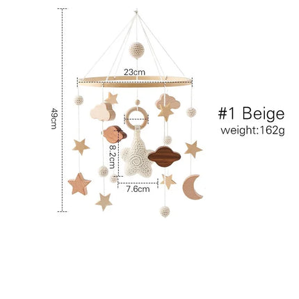 Baby Wooden Rattles Bed Bell Soft Felt Cartoon Elephant Cloudy Star Hanging Bed Bell Mobile Crib Montessori Education Toys