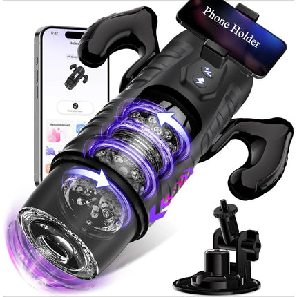 7 Thrusting 7 Rotating Mode Male Masturbator Sex Toy Pocket Pussy Hands Free Sex Machine LCD Display Visual Window Mounting Base