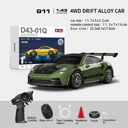 Macro Star D43 Full Proportion Remote Control Drift Car 1:43 Scale Alloy Gyro Four-Wheel Drive Flat Run Luminous Toy Model