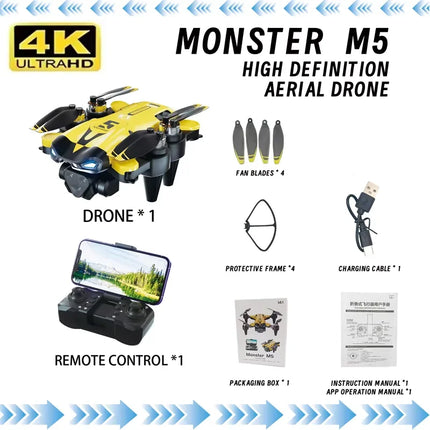 M5 Drone Professional 8K Wide Angle HD Triple Cameras WiFi FPV Height Hold RC Quadcopter For Kids Adults Aerial Photography Toys